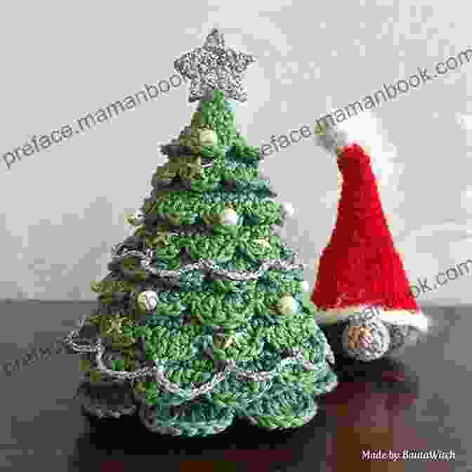 A Crocheted Christmas Tree Amigurumi With A Green Base, Colorful Ornaments, And A Star On Top. Santa Claus Snowman And Christmas Tree Amigurumi Crochet Patterns