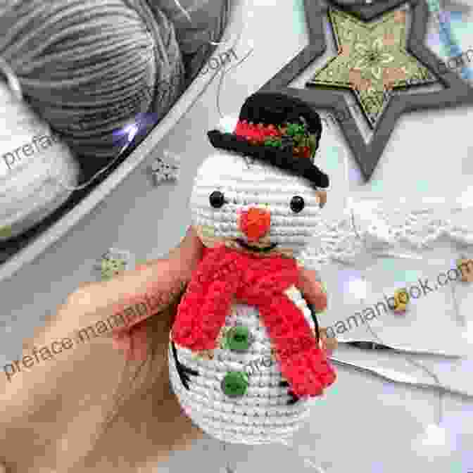 A Crocheted Snowman Amigurumi With A Carrot Nose, Black Eyes, And A Scarf. Santa Claus Snowman And Christmas Tree Amigurumi Crochet Patterns
