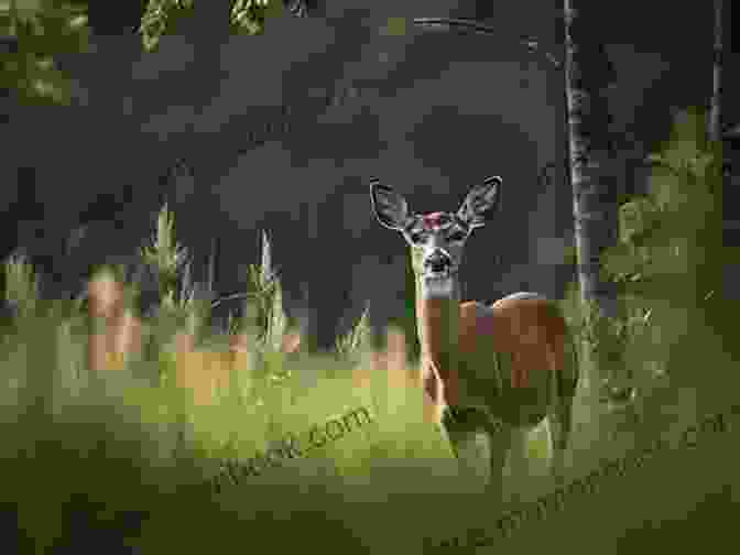A Pair Of Majestic Deer Grazing Peacefully In A Tranquil Forest Clearing. Cottage Country: A Haiku Collection