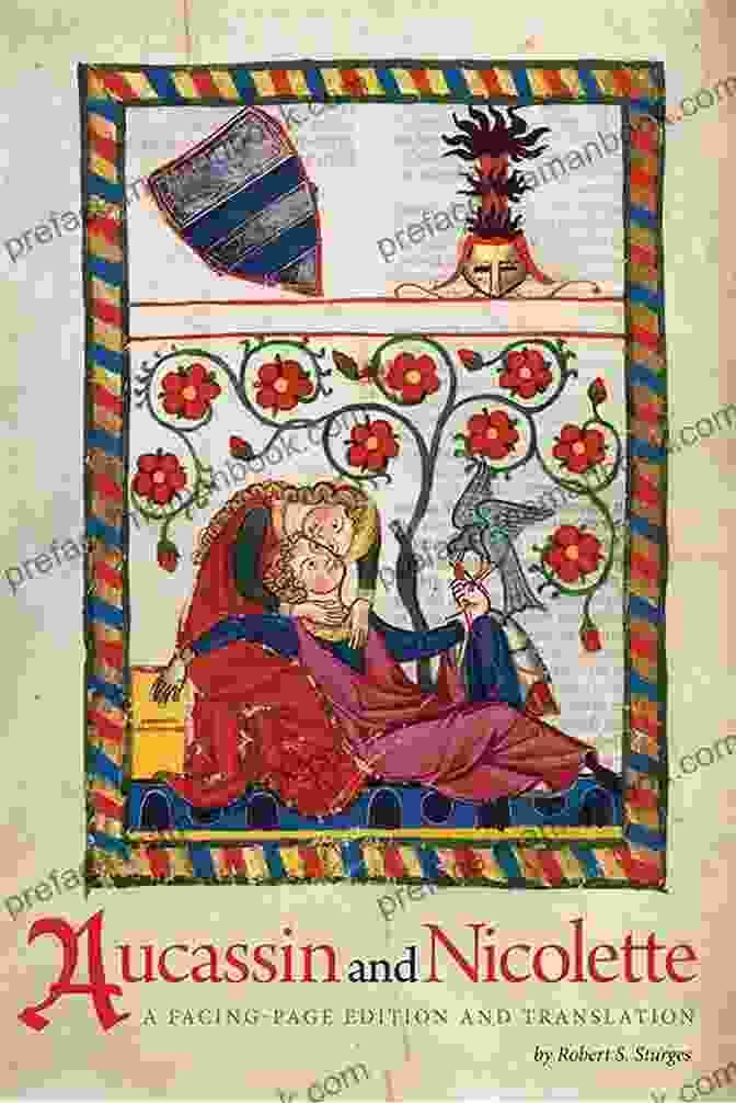 An Illuminated Manuscript Illustration Depicting Aucassin And Nicolette Embracing In A Garden. Aucassin And Nicolette In French And English