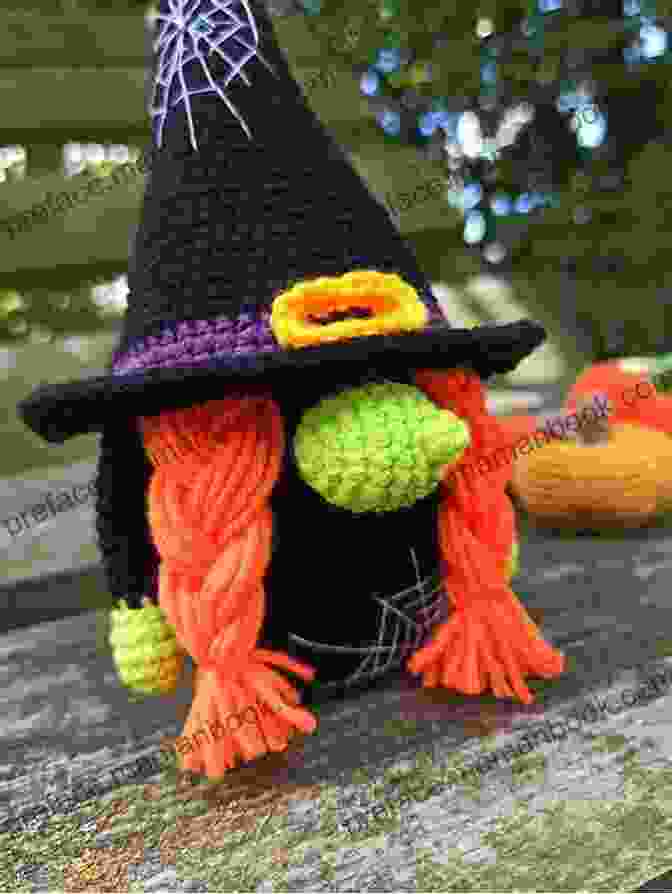 Colorful Crocheted Halloween Characters Against A Festive Background, Including A Pumpkin, Vampire, Witch, Mummy, And Zombie. Halloween Gang Amigurumi Crochet Pattern